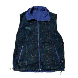 Vintage Columbia Nylon & Aztec Fleece Reversible Vest Full Zip Womens Size Large